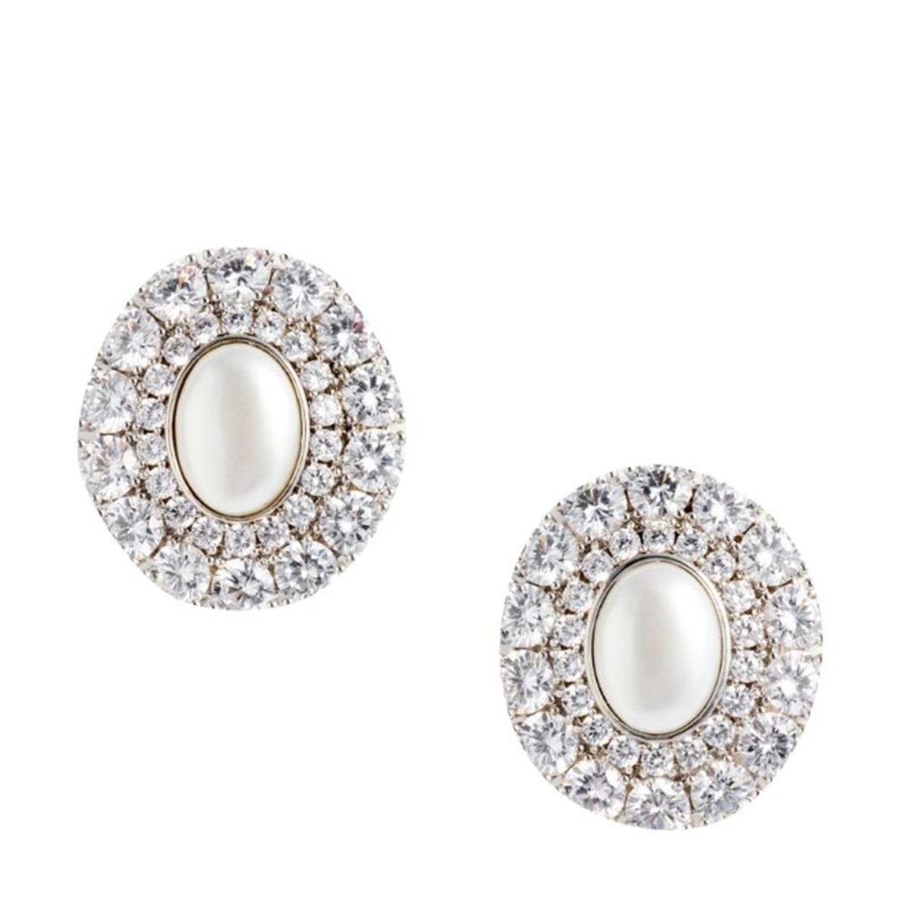 Self Portrait Women Oval Crystal Pearl Earrings